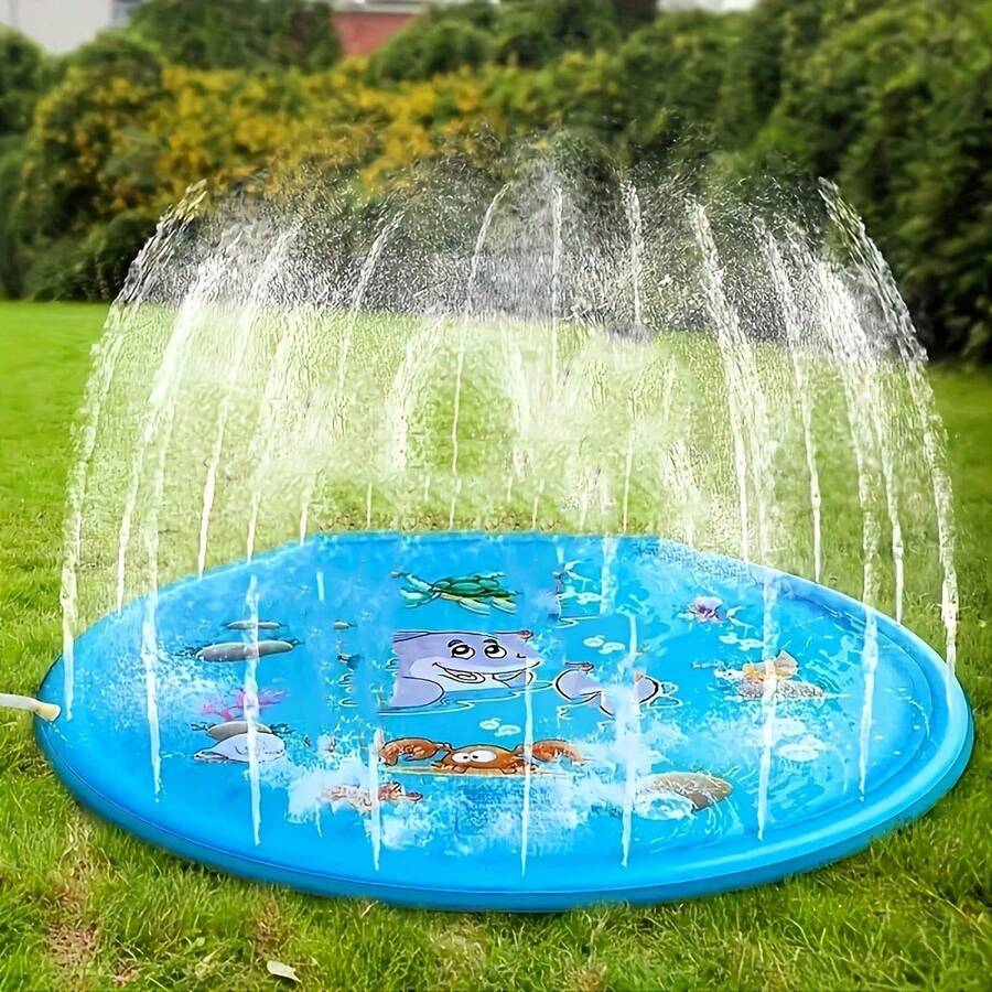 Water Play Mat, Blue Ocean Creatures And Letter Pattern - Durable Outdoor Splash Pad With Exciting Spray Function, Perfect For Lawn, Beach, Garden And Summer Park Activities | Fun Water Game Design