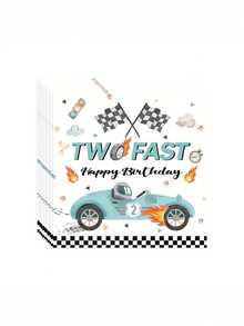 10件/20件/40件/80件 藍色「Two-Speed Forward」生日派對用品，2歲生日派對裝飾，「Two-Speed Forward」賽車紙盤餐巾紙餐具套裝，賽車運動主題生日裝飾，派對伴手禮 - 彩色 - 查看 6