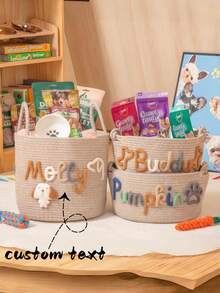 Cesta de Pascua Tejida Personalizada con Nombre, Cubo de Cuerda de Algodón, Bolsa Organizadora de Almacenamiento de Juguetes para Bebé, Regalo para Niños - Multicolor - Ver 4