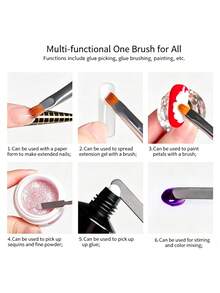 2-In-1 Multifunctional Nail Art Pen Dual-Head UV Gel Brush With Scraper, Portable Gold Metal Handle Nail Art Tool For Home And Salon - Blue - View 6
