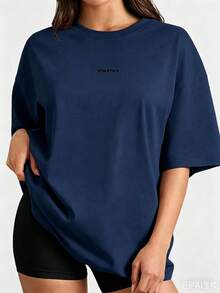 New Summer 2026 Collection, Locally Shipped Loose-Fit Graphic Tee, Short-Sleeve Breathable 100% Cotton, Casual Sports & Pilates Fitness Top - 藏青色 - 查看 13