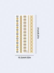 3pcs Fashionable Gold Foil Temporary Tattoo Stickers - Waterproof, Hypoallergenic, Easy To Apply And Remove, Suitable For Women - Perfect For Special Occasions - 金色 - 查看 5