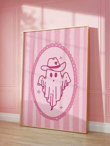 1pc Frameless Pink Halloween Ghost Cowgirl Art Canvas Poster Print, Cute Spooky Western Decor For Bedroom, Living Room, Apartment, Dorm, Kitchen, Room Decor Bedroom, Prints For Wall, Vintage Decor & Best Gift Choice - Cartoon - View 1