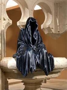 1pc Gothic Style Mysterious Black Decor - Black Hooded Humanoid Sculpture, Mysterious Master Statue, Intimidating Black Robe Exquisite Design, Suitable For Home Decor, Halloween Or Theme Party, Gothic Style, Halloween Decoration - Multicolor - View 7