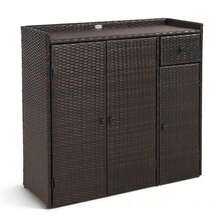 Outdoor PE Wicker Storage Cabinet With 3 Doors And Adjustable Shelves And Drawer-Brown-XY480924 - HW76154BN - View 1
