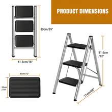 2 / 3 Step Ladder, Folding Step Stool With Anti-Slip Stable For Kitchen Home Adult, Double Side Folding Step Stool, 150KG Capacity Black - Stepladders - View 11