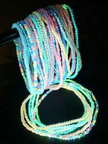 6/12/24/60pcs Bohemian Glow In The Dark White/Pink/Purple/Blue/Colorful Beads Anklet, Women Beach Holiday Party Gift - Glowing Anklet - View 4