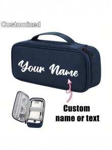 Customizable Name Or Text Personalized Storage Bag, Electronic Organizer Bag With Cable Management Compartment And Zipper Pocket, Portable, Suitable For Chargers - Multicolor - View 1