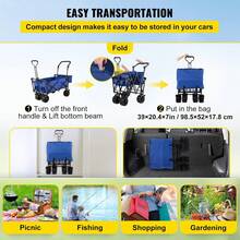 Happbuy Collapsible Wagon With Removable Canopy, 220lbs Heavy Duty Foldable Beach Wagon With Big Wheels - Blue - View 5