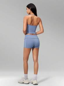 MFVIM Women's New Fashion Yoga Outfit Set, Halter V-Neck Waist-Flattering Slimming Contrast Color Sports Set, Versatile Soft Skin-Friendly Fabric Casual Running Tight Yoga Workout Clothes, Suitable For Daily Commute, Outdoor, Sports, Travel, City Stroll And Various Occasions - Aqua Blue - View 10