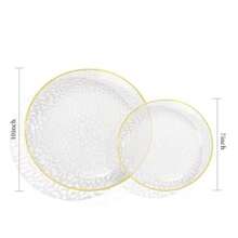 50pcs/Transparent Gold Rim Round Hammered Texture Plates.Large Plate 10.25 Inch.Small Plate 7.5 Inch,Reusable And Easy To Clean Cute Tableware.Perfect For Weddings And Birthday Parties,Family Gatherings,Outdoor Team Building,General Use,School,Back To School Supplies,School Parties - Transparent - View 10