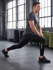 Men 2 In 1 Spring Autumn Football Basketball Training Long Pants Unique Print Outdoor Running Fitness Built-In Compression Drawstring Waist Black - Black - View 7