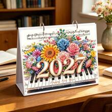 1件 5D DIY-2027 鑽石畫桌面日曆，花卉與樂器主題創意設計紙質雙面桌面日曆，創意手工藝品，適合居家書房、辦公室與桌面裝飾，適合女性，理想的節日與新年禮物送給同事、朋友與家人 - WTL006-樂器 - 查看 2