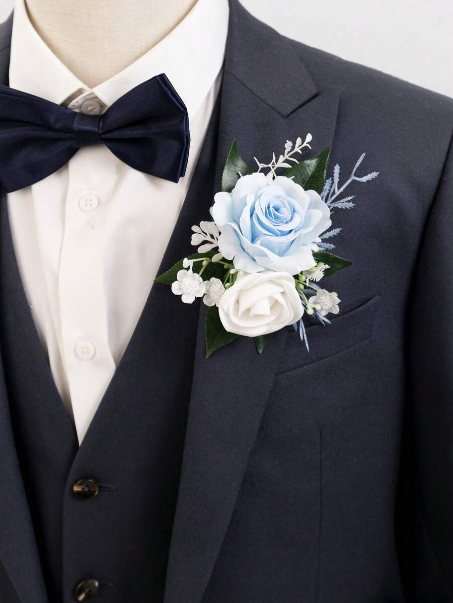 1Pc Artificial Rose Boutonniere For Groom, Men's Accessory For Wedding, Prom, Anniversary, Formal Event