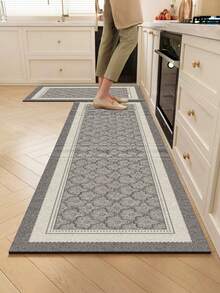 1pc Absorbent Non-Slip Cuttable Luxury European Style Double-Layer Border Pattern, 3.5mm Kitchen Rug, Entrance Mat Indoor Bathroom Mat, Suitable For Kitchen, Bathroom, Entryway, Laundry Room, Garden - Multicolor - View 1