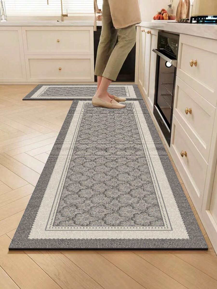 1pc Absorbent Non-Slip Cuttable Luxury European Style Double-Layer Border Pattern, 3.5mm Kitchen Rug, Entrance Mat Indoor Bathroom Mat, Suitable For Kitchen, Bathroom, Entryway, Laundry Room, Garden - Multicolor - View 1