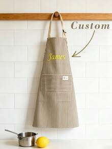 Customized Name Embroidered Linen Apron, Personalized Embroidered Name Apron, Breathable And Skin-Friendly, Unique Design, Practical And Warm Souvenir - Multicolor - View 2