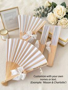 3/9/12pcs Personalized Wedding Favors, Customized Name Folding Fans, Bridal Hand Fans, Anniversary Guest Gifts, Keepsakes - Multicolor - View 1