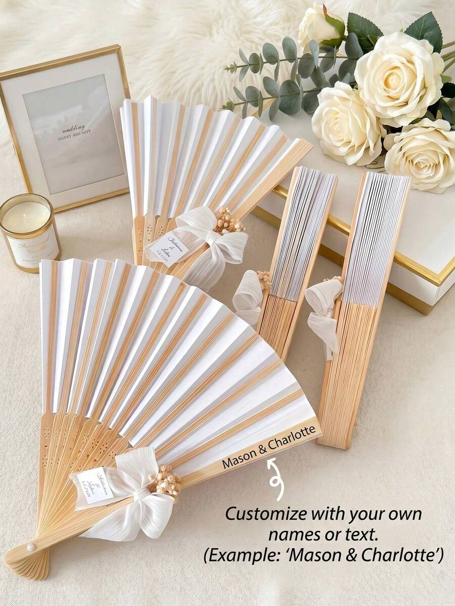 3/9/12pcs Personalized Wedding Favors, Customized Name Folding Fans, Bridal Hand Fans, Anniversary Guest Gifts, Keepsakes - Multicolor - View 1