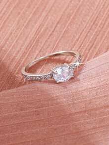 1pc Sparkling Oval Synthetic Zirconia Ring, Valentine's Day, Anniversary, Holiday Gift - Silver - View 2