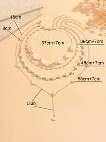 4pcs/Set Vacation Style Multi-Layer Stackable Y-Shaped Necklace Set, Fashionable Starfish Beaded Necklaces, Classic Versatile Women's Neck Jewelry, Suitable For Daily Wear, Vacation, Party And Music Festival, Chain Length Cut By Sections With Variable Number Of Segments - Multicolor - View 4