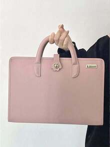 1pc Pink PU Leather Laptop Bag With Side Pocket - Fashionable Durable Women's Laptop Bag, Pink Laptop Sleeve, Elegant Practical Design, Computer Bag - Multicolor - View 2