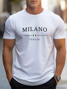 New Men's Fashion With Unique Pattern Print, Comfortable T Short-Sleeved Breathable Sports Shirt For Casual Daily Outdoor Activities And Home Use - 白色 - 查看 1