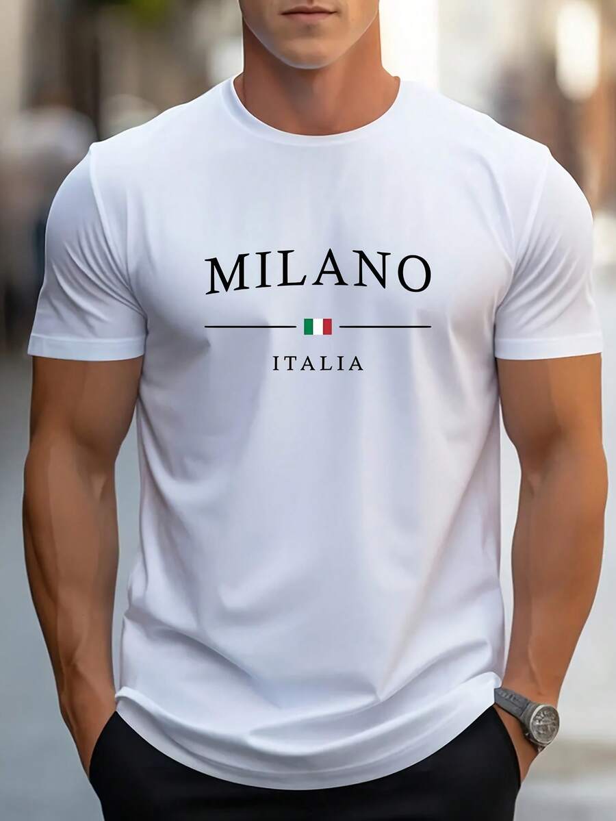 New Men's Fashion With Unique Pattern Print, Comfortable T Short-Sleeved Breathable Sports Shirt For Casual Daily Outdoor Activities And Home Use - 白色 - 查看 1