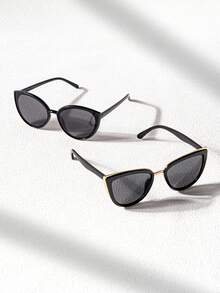2 Pairs Oversized Cat Eye Retro Fashion Glasses For Women, INS Style Vintage Large Frame Polarized Fashion Glasses - 彩色 - 查看 6