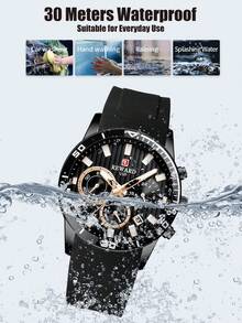 REWARD Men's Quartz Watch Silicone Strap Business Fashion Style Calendar Display Luminous Hands Multifunction High Quality Gift Classic Watch - Black - View 6