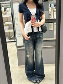 Women's Short Knit Cardigan Short Sleeve Semi-Sheer Tie-Front Top Lightweight Shawl Summer - Navy Blue - View 5