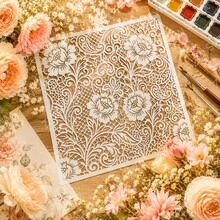 Vintage Lace Floral Butterfly Reusable Stencil, Exquisite Peony Rose Scroll Vine Floral Pattern Painting Template, Plastic Romantic Art Handmade Painting Stencil, Suitable For Wall, Fabric, Canvas DIY Home Decor And Aesthetic Decoration Projects - Vintage Lace - View 1