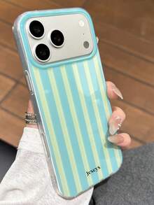 Cute Color Block Stripes Pattern Glossy Soft Phone Case Compatible With IPhone 17ProMax 17 16 15 14 13 Pro Max 17Pro Shockproof Cover - Yellow-green Stripes - View 2