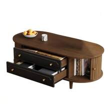 Coffee Table 100 X 50 X 36 Cm, Walnut Finish. Coffee Table With Two Drawers, Console Table With Roll-Up Door, Side Table, Living Room Table With 4 Legs, Walnut And Black Finish. - 棕色 - 查看 6