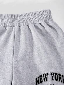 Set Kasual Hoodie dan Celana Motif Huruf untuk Remaja Perempuan - Grey - View 4
