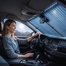 Automatic Retractable Car Sun Shade, Foldable UV Protection Heat Insulation Front Windshield Sunshade, Suction Cup Installation, Easy To Install - A - View 8