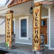 1 Pair Wild West Cowboy Party Porch Banner, Welcome Western Cowboy Birthday Hanging Sign, Baby Shower Party Decoration, Photo Booth Prop, Welcome Banner Porch Sign, Cowboy Rodeo Decor - Multicolor - View 1