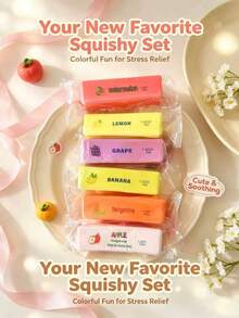 1pc Assorted Fruit Butter Stick Slow Rebound Squeeze Toy, Mini PU Soft Stress Relief Portable Pocket Tactile Fidget Toy, Cute Fruit Theme Desktop Decor, Holiday Birthday Party Favor, Suitable For Kids Teens Adults - Multicolor - View 7