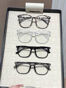 4 Pairs Women's Geometric Full Frame Plastic Windproof Daily Non-Prescription Glasses Glasses, Classic Thick Frame Basic Style, Autumn/Winter Casual Eyewear, Suitable For Office, Cosplay And Other Occasions - Clear - View 4