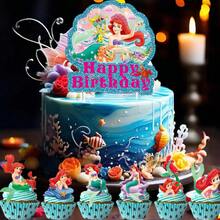 生日快樂蛋糕裝飾插牌 美人魚公主杯子蛋糕裝飾插牌 兒童派對用品 - 彩色 - 查看 7