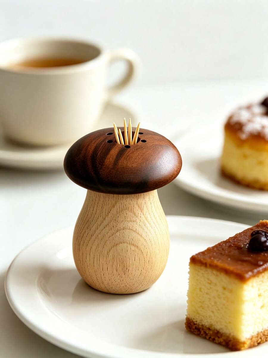 1pc Mushroom Toothpick Holder, Multifunctional Portable Walnut Wood Solid Toothpick Box, Creative Cute Adjustable Detachable Cartoon Acorn Toothpick Can, Portable Minimalist Toothpick Storage Box, Premium Floss Toothpick Bucket, New Creative Storage Box, Light Luxury Premium Home Daily Use