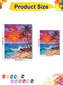 日落海灘棕櫚樹 DIY數字油畫畫布手工藝 成人居家裝飾 8x12/16x20英吋 節日禮物 - 套裝 - 查看 5
