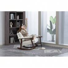 Sillón auxiliar de estilo moderno de mediados de siglo, mecedora con estructura de madera, sillón tapizado, silla de lectura para dormitorio y jardín de invierno. - Blanco - Ver 4
