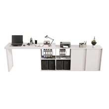 Corner Table, Tabletop Swivels 360° - Can Be Set Up In An L-Shape Or Straight Configuration, MDF, Tabletop And Legs Reinforced By 4 Cm, With 4 Compartments, 4 Drawers, Flexible Setup, Desk, Computer Desk - 白色 - 查看 10