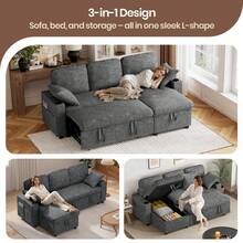 2 Seater Sofa Bed, 3 In 1 Convertible Corner Sofa Bed, 190cm Pull Out Linen Double Sleeper Chair With Pocket And Adjustable Backrest For Living Room - Chenille Dark Grey - 3-seater - View 9