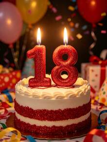Red Glitter Number 0-9 Birthday Party Cake Decoration Candles, Wedding Proposal Gift Anniversary Party Candles - View 1