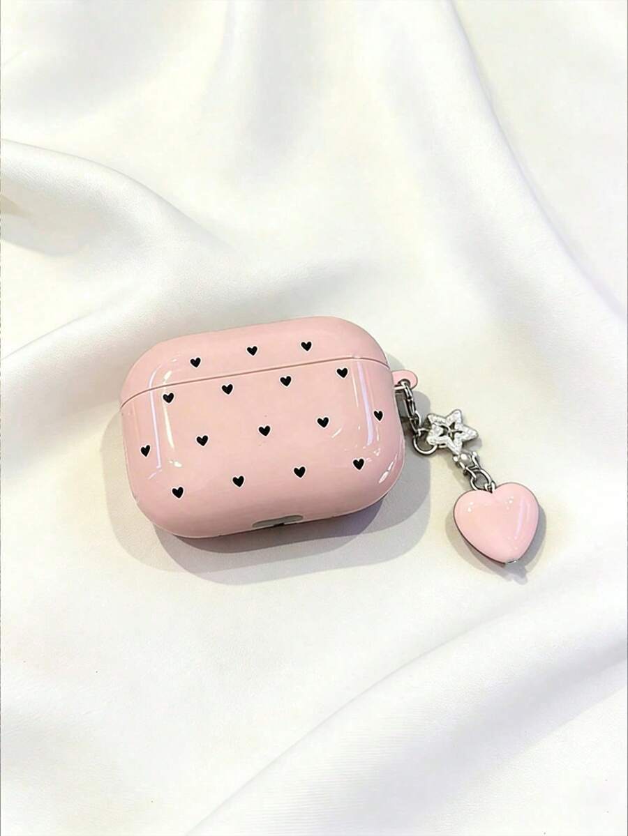 Heart Pattern Protective Case With Heart Pendant, Glossy Hard PC Material Shell, Suitable For AirPods 1/2/3/Pro/Pro 2, Anti-Drop Full Protection Earphone Case For Women And Girls - Multicolor - View 1