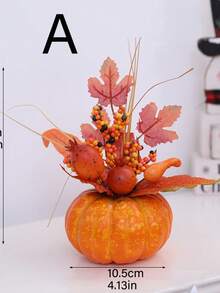 1pc Simulation Pumpkin Desktop Floral Decoration Simulation Maple Berry Pumpkin Flower Arrangement Suitable For Centerpiece Decoration Halloween Parties And Thanksgiving Autumn Decoration Bedroom Autumn Room Decoration - Style a - View 7