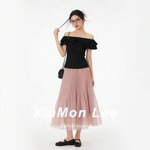 女款純色百褶設計優雅夏季約會裙 - 粉色 - 查看 2