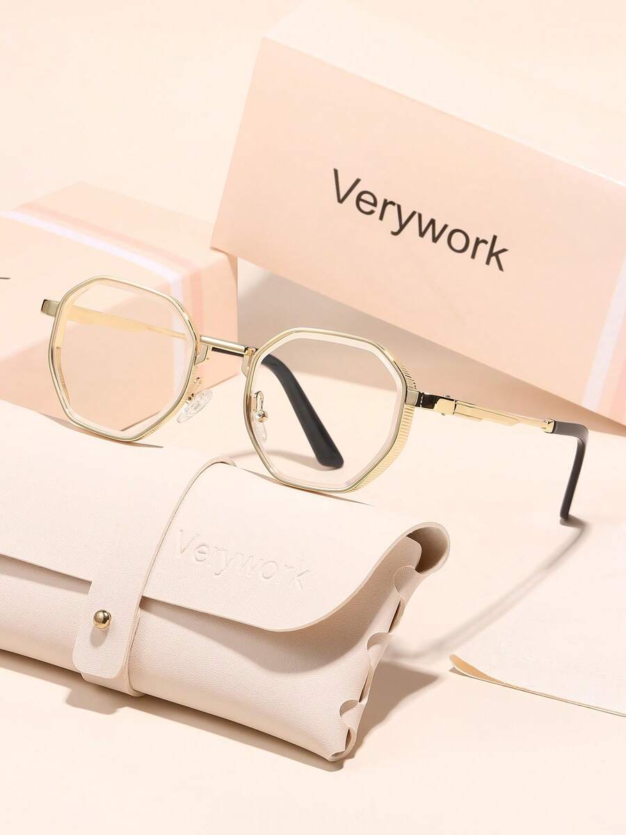Verywork 1 Pair Women's Classic Geometric Frame Non-Prescription Glasses, Fashion Basic Style, Elegant Design And Expressive, Suitable For Party, Camping, Beach, Travel, Fits All Face Shapes - Clear - View 1